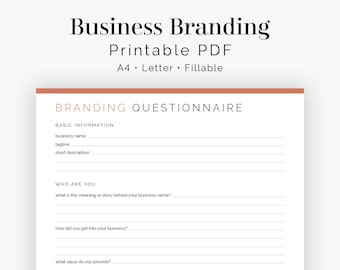 Business Branding Questionnaire - Fillable - Printable PDF - Business Planner, Blog Planner, New Brand, Branding Document - Instant Download