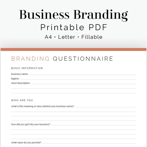 business branding questionnaire fillable printable pdf etsy