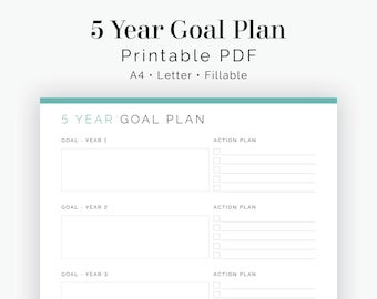 5 Year Goal Plan - Fillable - Printable PDF - New Year Resolution, Goal Tracker, Change your life -  Productivity Planner - Instant Download