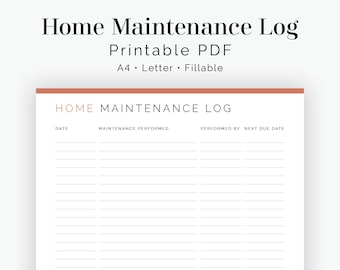 Home Maintenance Logs - 2 layouts - House maintenance repair log - Fillable - Printable PDF - Household Management - Instant Download