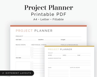 Projectplanner (2 lay-outs) - invulbaar - afdrukbare PDF - taakbeheer, productiviteitsplanner - bedrijfsplanner - direct downloaden