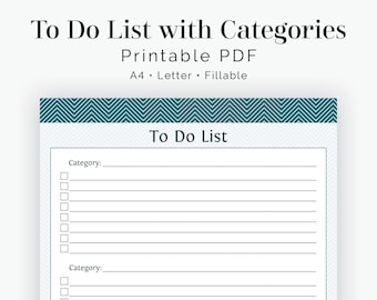 To Do List with Categories - Fillable - Productivity Printable Chevron - Printable PDF - Instant Download