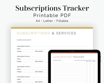 Subscriptions & Services Tracker (2 layouts) - Fillable - Printable PDF - Finance Planner - Household Management - Instant Download