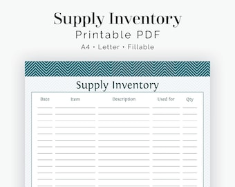 Supply Inventory - Fillable - Business Planner Chevron - Printable Organizational PDF - Instant Download