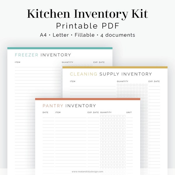 Kitchen Inventory Kit - 4 documents - House inventory lists and trackers - Fillable - Printable PDF - Household Binder - Instant Download