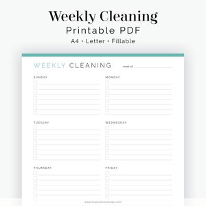 Weekly Cleaning Checklist - Fillable - Printable PDF - Household Binder, Cleaning Kit - Instant Download
