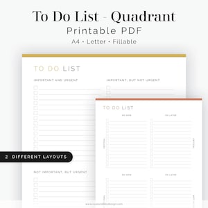Quadrant To Do List (2 layouts) - Fillable - Printable PDF - Task Management, Productivity Planner - Business Planner - Instant Download