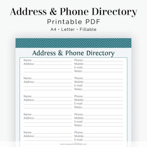 Address & Phone Directory Chevron - Fillable - Printable PDF - Instant Download