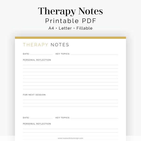 Therapie Sitzungsnotizen - ausfüllbar - druckbare PDF - Psychische Gesundheit Printable, Wellness Journal - Sofortiger Download
