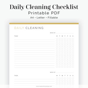 Daily Cleaning Checklist - Fillable - Printable PDF - Household Binder, Cleaning Kit - Instant Download
