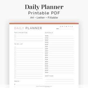 Daily Planner v1 - Fillable - Printable PDF - Time Management, Daily Productivity Planner, Daily Schedule - Instant Download