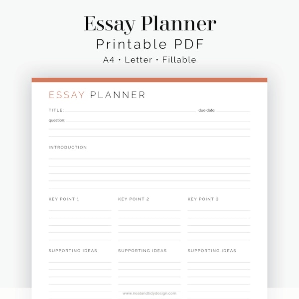 Essay Planner (Lined & Unlined versions) - Fillable - Printable PDF - Student Planner, School University College Calendar - Instant Download