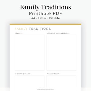 Family Traditions (3 layouts) - Fillable - Printable PDF - Memory Book, Parenting, Household Planner, Family Planner - Instant Download
