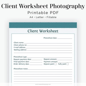 Client Worksheet Photography Business Organizing Chevron Fillable Printable PDF image 1