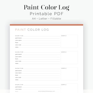 Paint Color Log - Household Paint Colour Tracker - Fillable - Printable PDF - Household Management - Instant Download