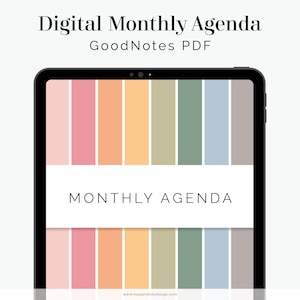 Digital Monthly Agenda (Undated) for GoodNotes (Portrait) - Hyperlinked Tabs - Digital Colourful Planner - Instant Download