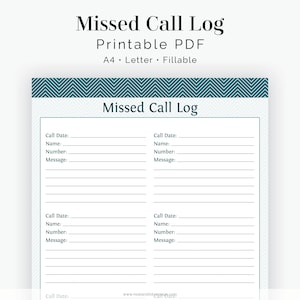 Missed Call List - Ausfüllbare PDF Druckvorlage - Haushalts Organizer Chevron - Druckbare PDF - Sofort Download