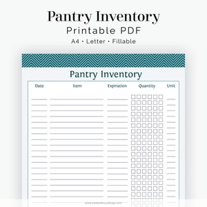 Pantry Inventory List - Fillable - Printable PDF - Household Binder - Chevron - Instant Download