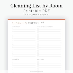 Cleaning Checklist by Room Fillable Printable PDF Household Binder, Cleaning Kit Instant Download image 1