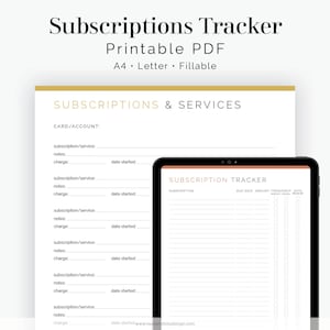 Abonnementen en services-tracker (2 lay-outs) - invulbaar - afdrukbare pdf - financiële planner - huishoudelijk beheer - direct downloaden