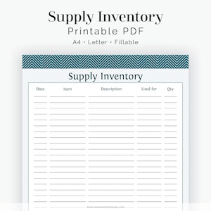 Inventario delle forniture - Compilabile - Chevron del pianificatore aziendale - PDF organizzativo stampabile - Download immediato