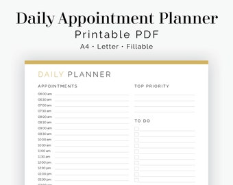 Daily Appointment Planner - Fillable - Printable PDF - Time Management, Productivity Planner - Business Planner - Instant Download