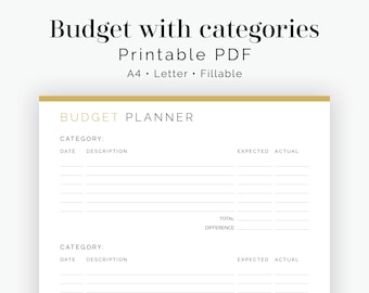 Budget Planner with Categories - Fillable - Printable PDF - Finance Planner - Home Management - Business Planner - Instant Download