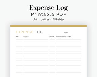 Expense Log - Fillable - Printable PDF - Finance Planner - Finance Tracker - Instant Download