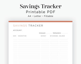 Savings Tracker - Fillable - Printable PDF - Finance Planner - Home Management - Business Planner - Instant Download