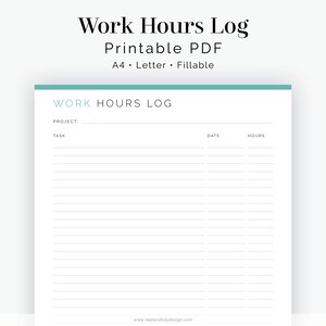 Project Work Hour Log Tracker - Fillable - Printable PDF - Task Management, Productivity Planner - Instant Download