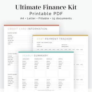 Ultimate Finance Kit (15 documentos) - Rellenable - PDF imprimible - Kit incluido - Planificador de finanzas - Gestión del hogar - Descarga instantánea