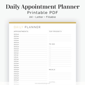 Daily Appointment Planner - Fillable - Printable PDF - Time Management, Productivity Planner - Business Planner - Instant Download