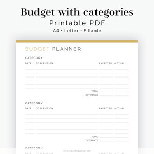 Budget Planner With Categories - Fillable - Printable PDF - Finance ...