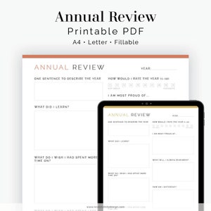 Annual Review Journal Page - Fillable - Printable PDF - Positivity & Gratitude Diary - Self-Improvement, Mental Health - Instant Download