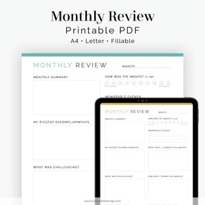 Monthly Check-in Journal Page - Fillable - Printable PDF - Positivity & Gratitude Diary - Self-Improvement, Mental Health - Instant Download