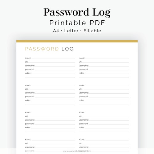 Password Log 2 Layouts Printable Fillable PDF Password - Etsy