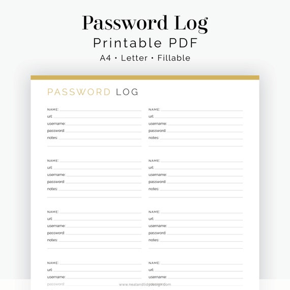 Registro password 2 layout PDF stampabile e compilabile Tracker password,  Elenco password, Organizzatore password Download istantaneo -  Italia