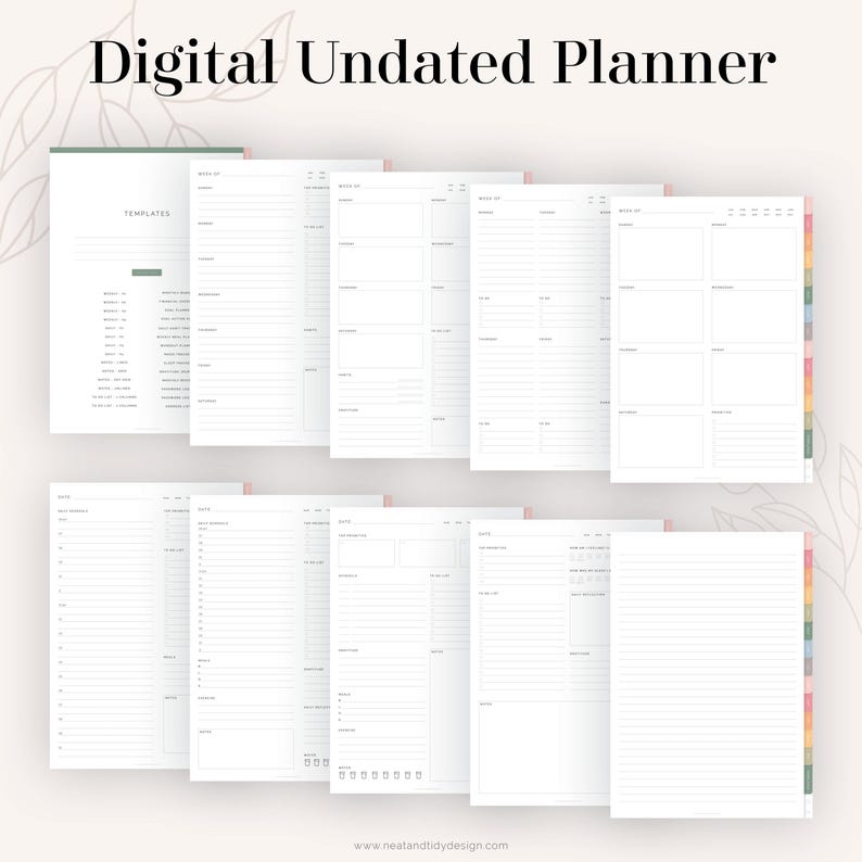 Digital Undated Planner (Rainbow) for GoodNotes | Hyperlinked, Portrait Tabbed Planner - Weekly, Daily, Monthly pages | Instant Download image 4