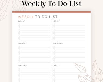 Weekly To Do List - Fillable & Printable PDF Planner - Task Management, Productivity - Instant Download