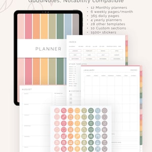 Digital Undated Planner (Rainbow) for GoodNotes | Hyperlinked, Portrait Tabbed Planner - Weekly, Daily, Monthly pages | Instant Download image 10