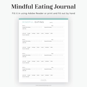 Mindful Eating Journal - Fillable - Printable PDF - Daily Food Journal ...