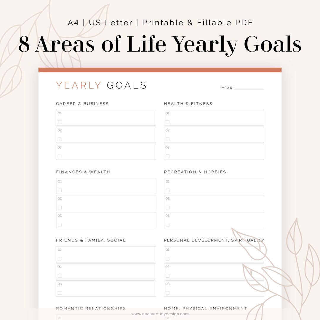 8 Areas of Life Yearly Goal Planner | Fillable, Printable PDF ...
