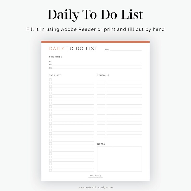 Daily to Do List 2 Layouts Fillable Printable PDF Task - Etsy
