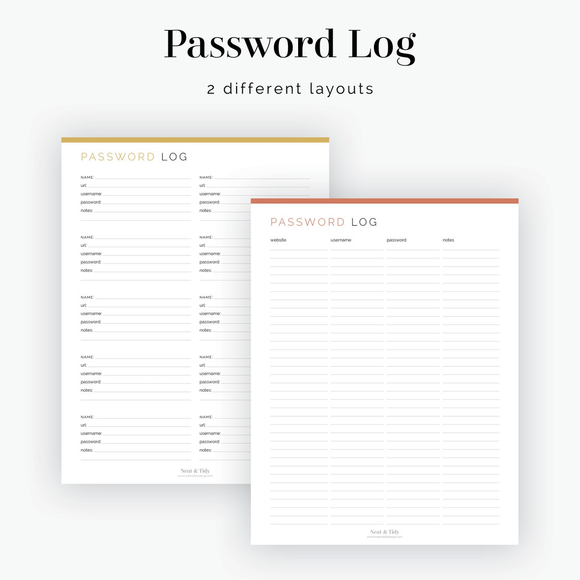 Password Log 2 Layouts Printable Fillable PDF Password Etsy