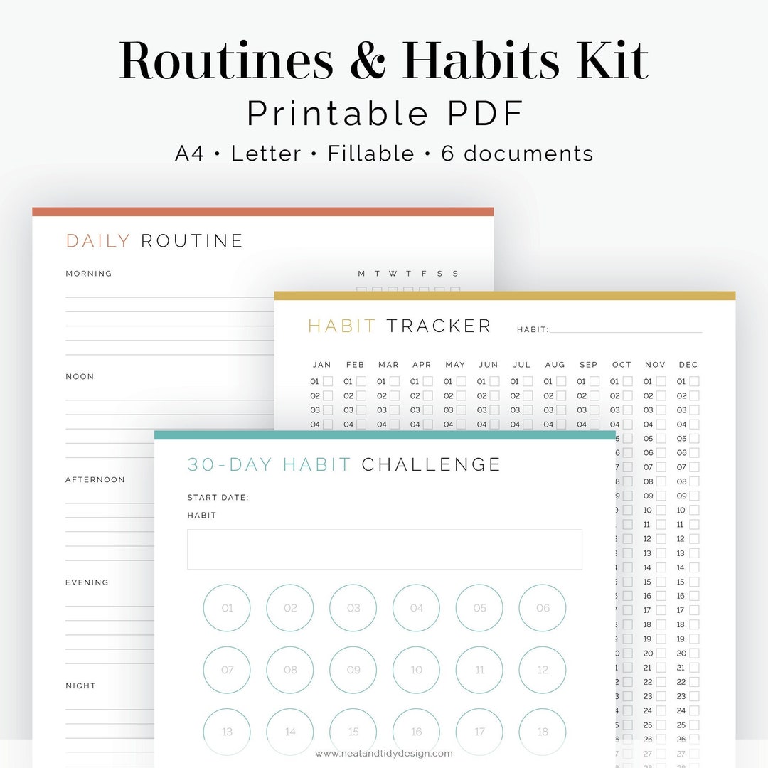 Routines & Habits Kit (6 Documents) - Fillable - Printable PDF - Self ...