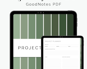 Digital Project Planner for GoodNotes (Green) - Hyperlinked Tabs - Productivity Planner (Portrait) - Instant Download