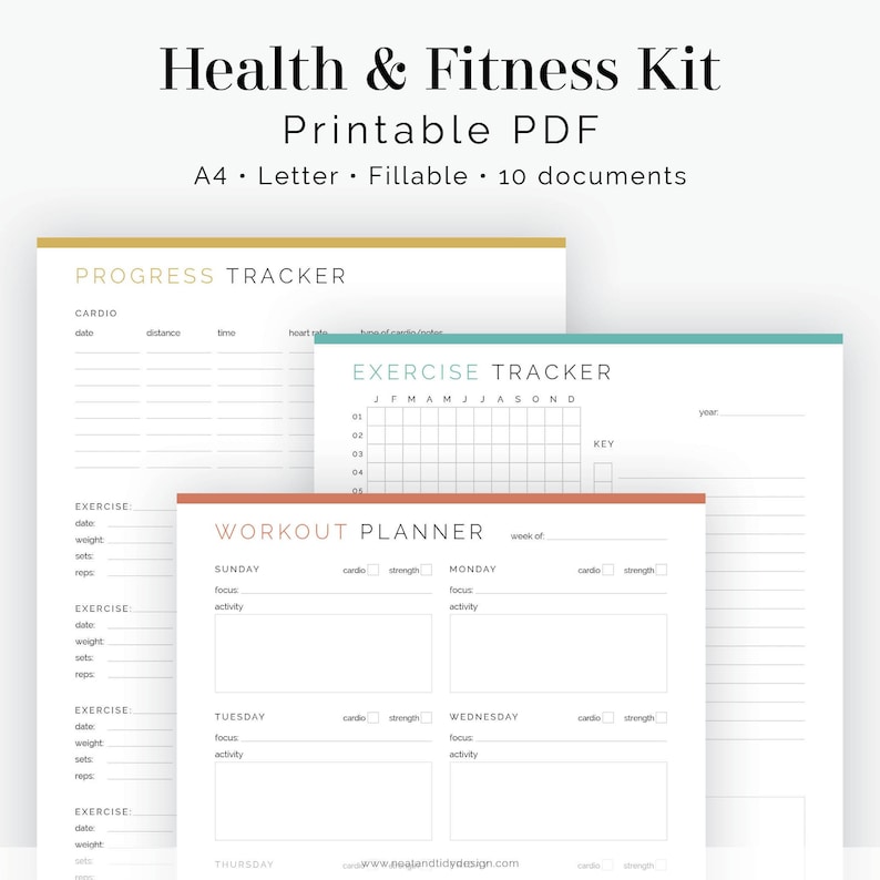 Health & Fitness Kit 10 documents Fillable Printable PDF Health and Fitness Planner, Workout/Health Tracker Instant Download image 1