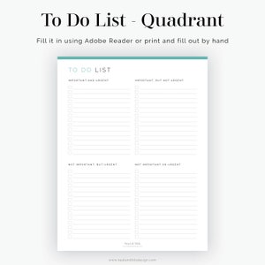 Quadrant to Do List (2 Layouts) - Fillable - Printable PDF - Task ...