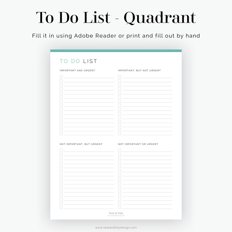 Quadrant to Do List (2 Layouts) - Fillable - Printable PDF - Task ...
