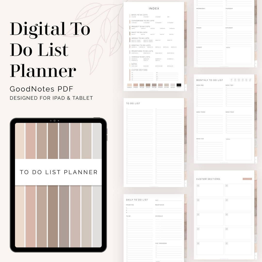 Digital to Do List Planner for Goodnotes & Notability, Neutral Task ...